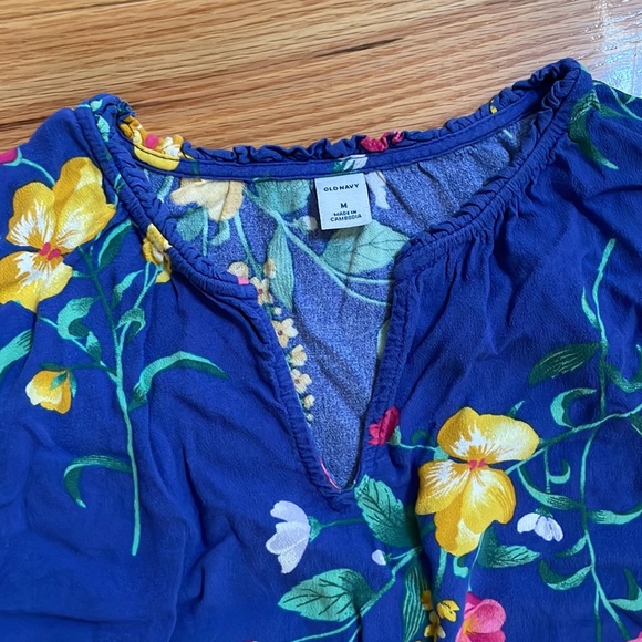 Old Navy Dark Blue Floral Long Sleeve Dress in Size Medium - Picture 3 of 8